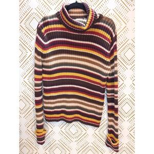 Vintage 90s Y2K Fiorlini International Sweater Size L Striped Turtleneck Ribbed